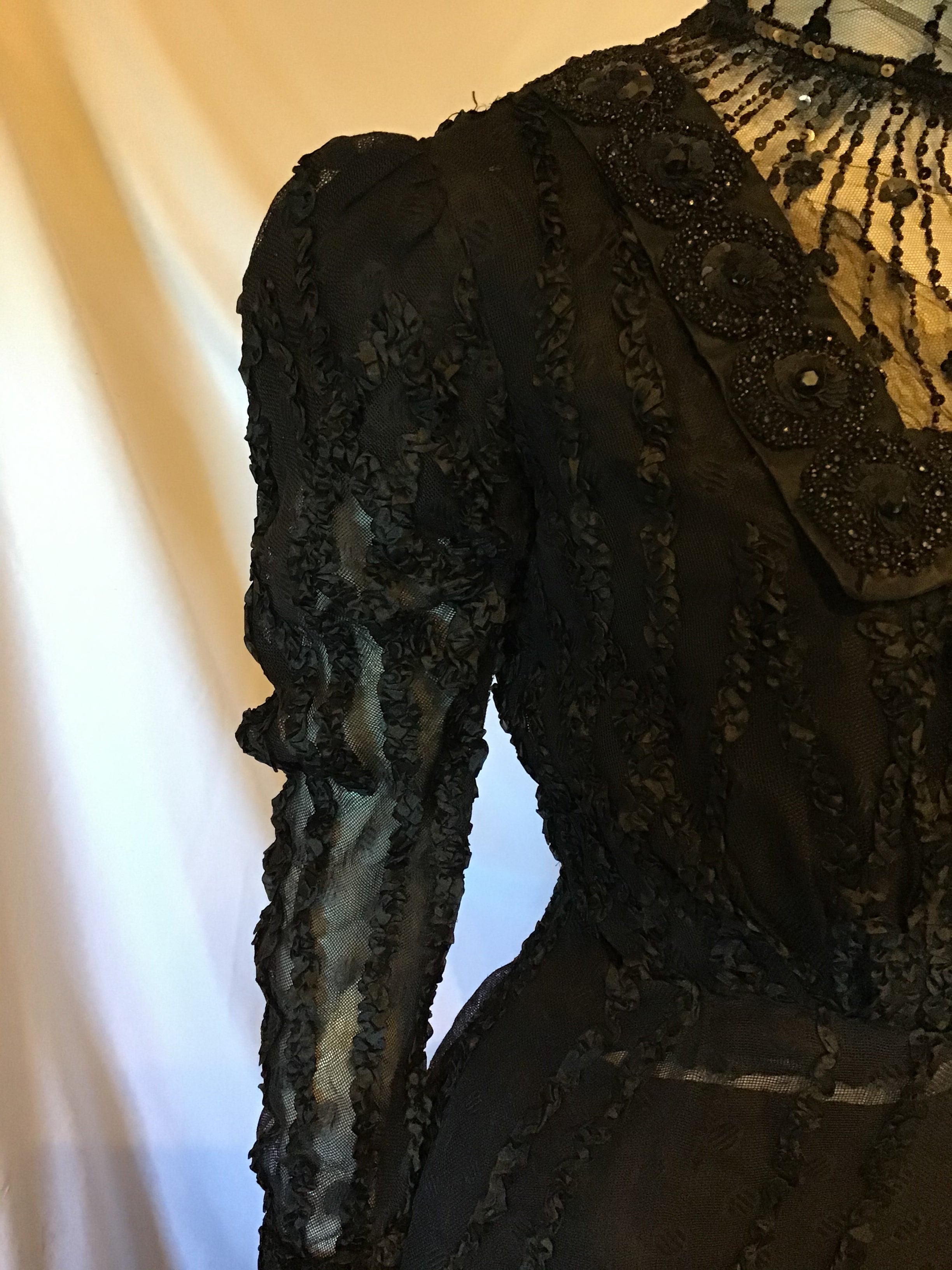 1900s Victorian Black Ribbon and net dress