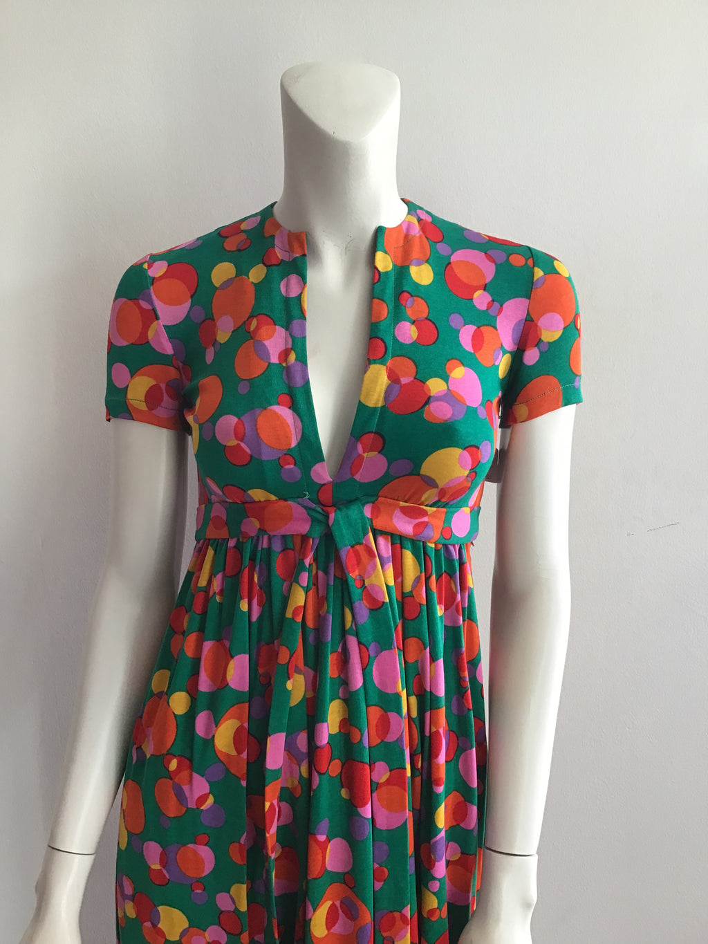 Late 1960's Printed Jersey Mulitolored Maxi Dress-4