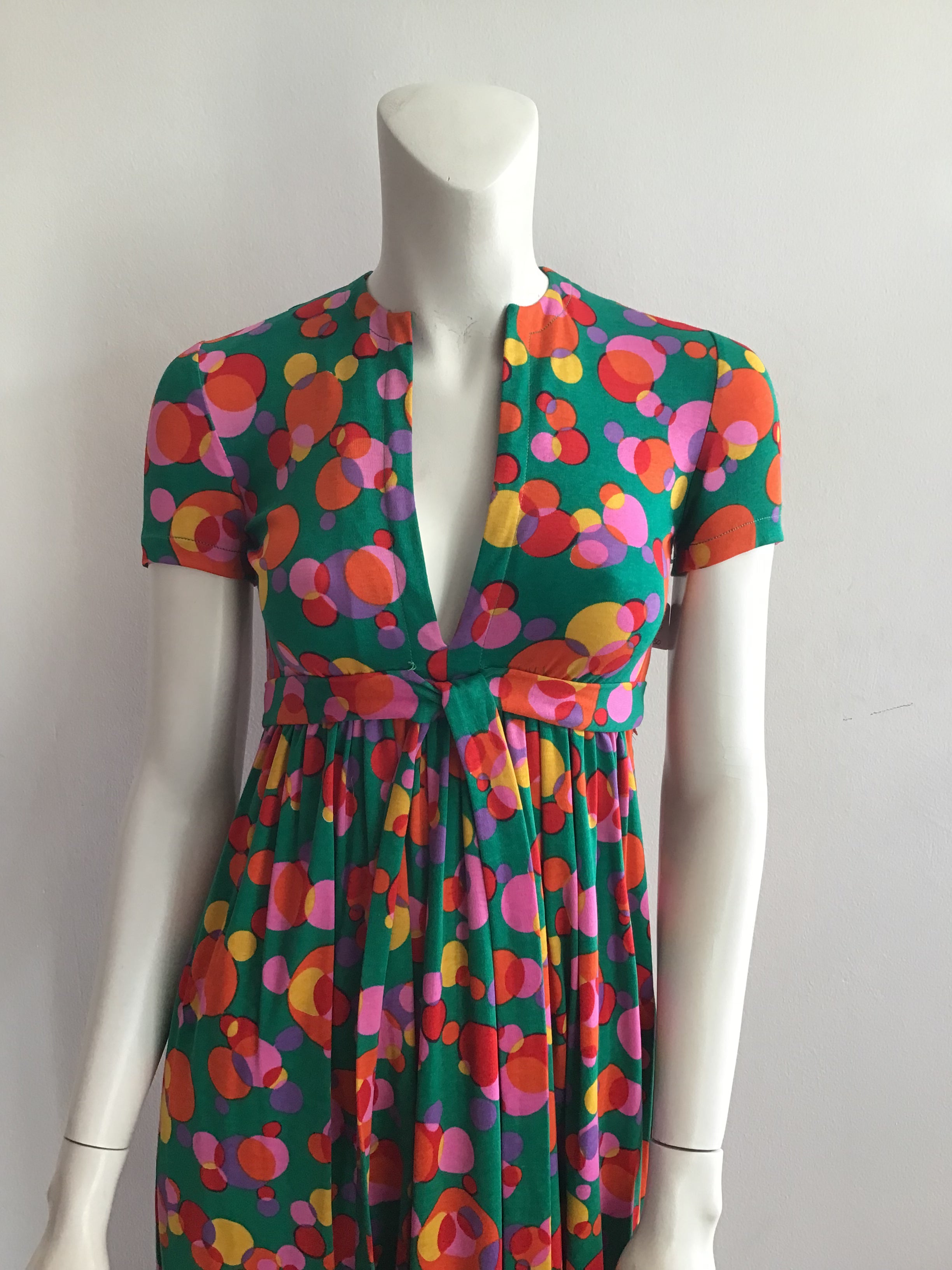 Late 1960's Printed Jersey Mulitolored Maxi Dress-4