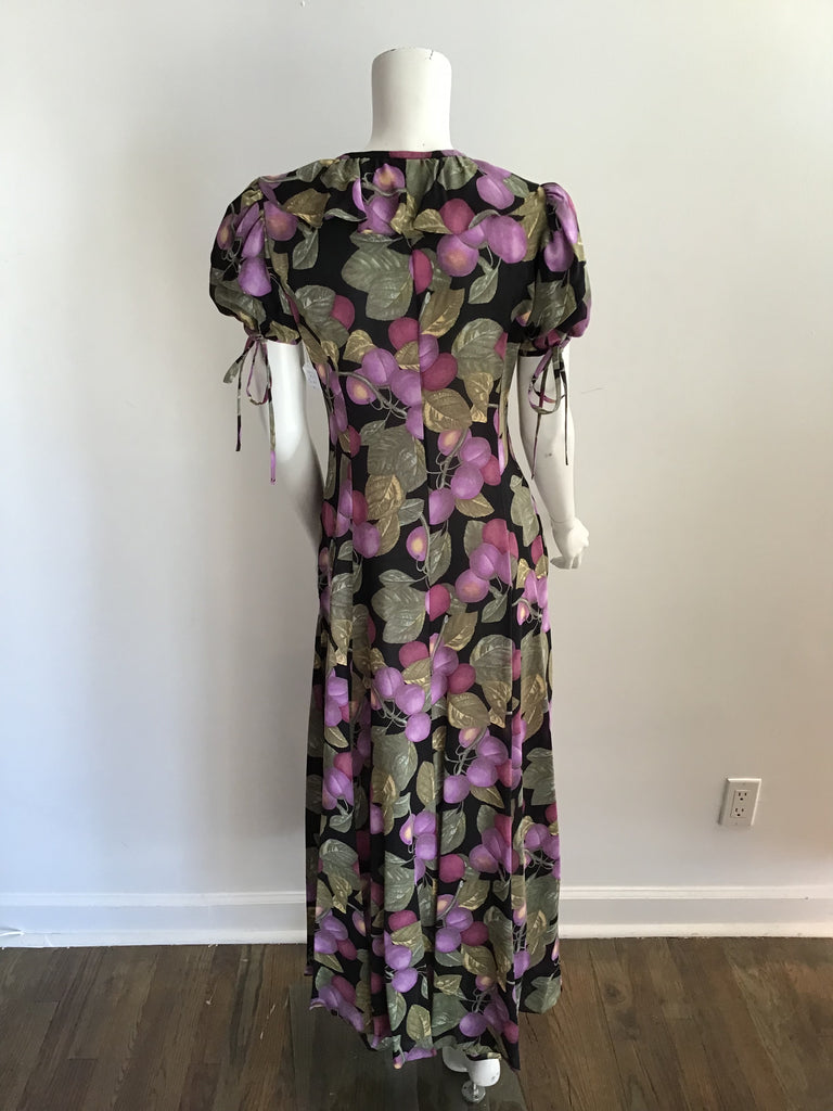 1990s Perry Ellis Silk Floral Printed Maxi Dress