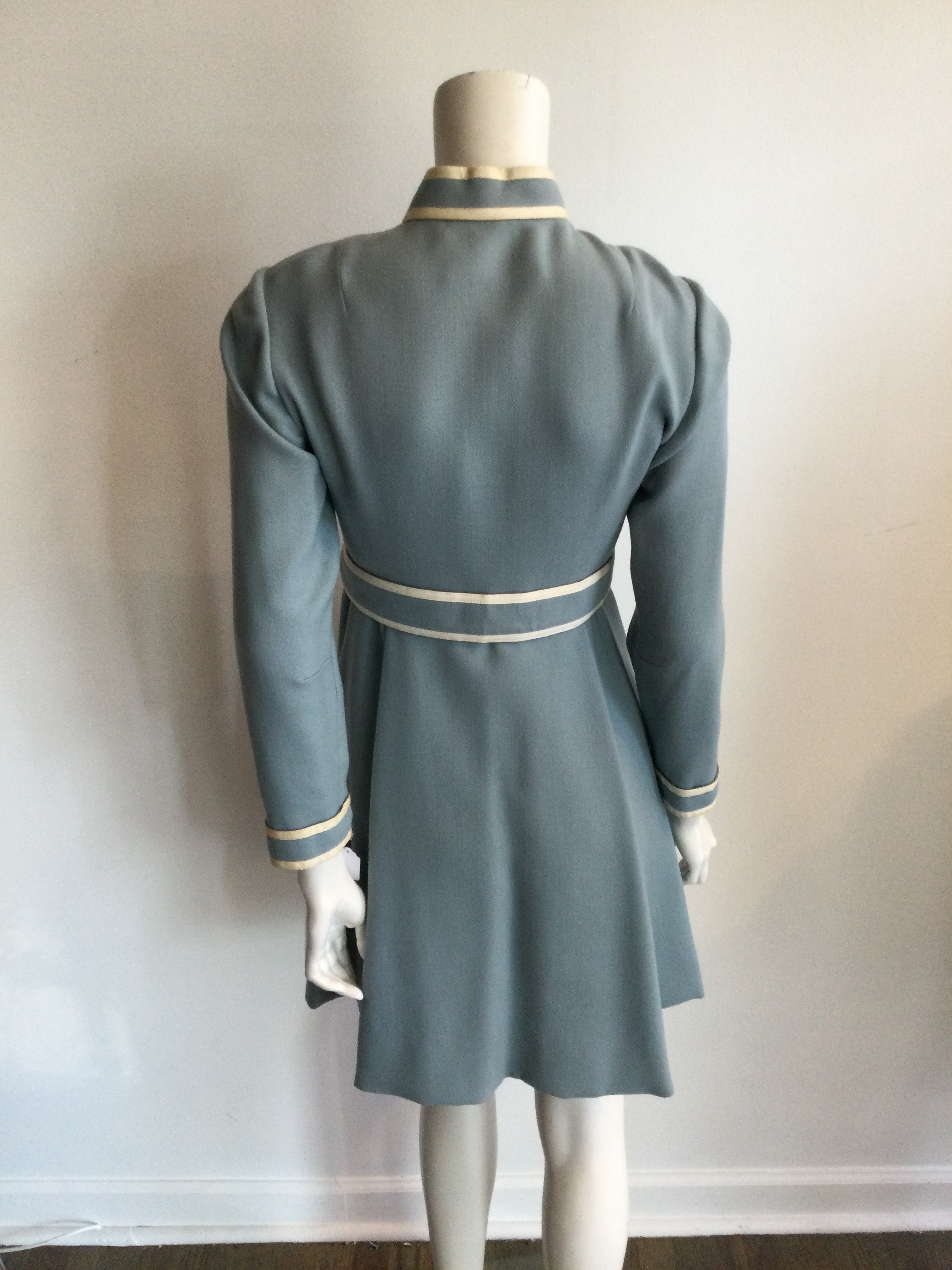 1960s Teal Traina Slate  Blue Wool Day Dress-size 6