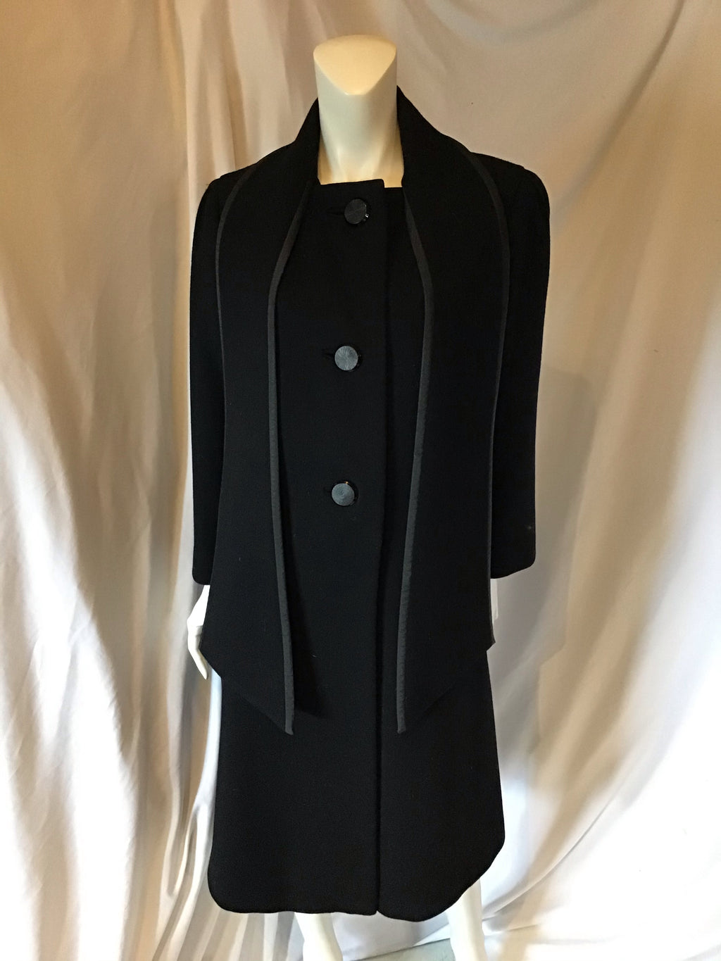 1960's Black Marino Wool Pauline Trigere Coat 8/10
