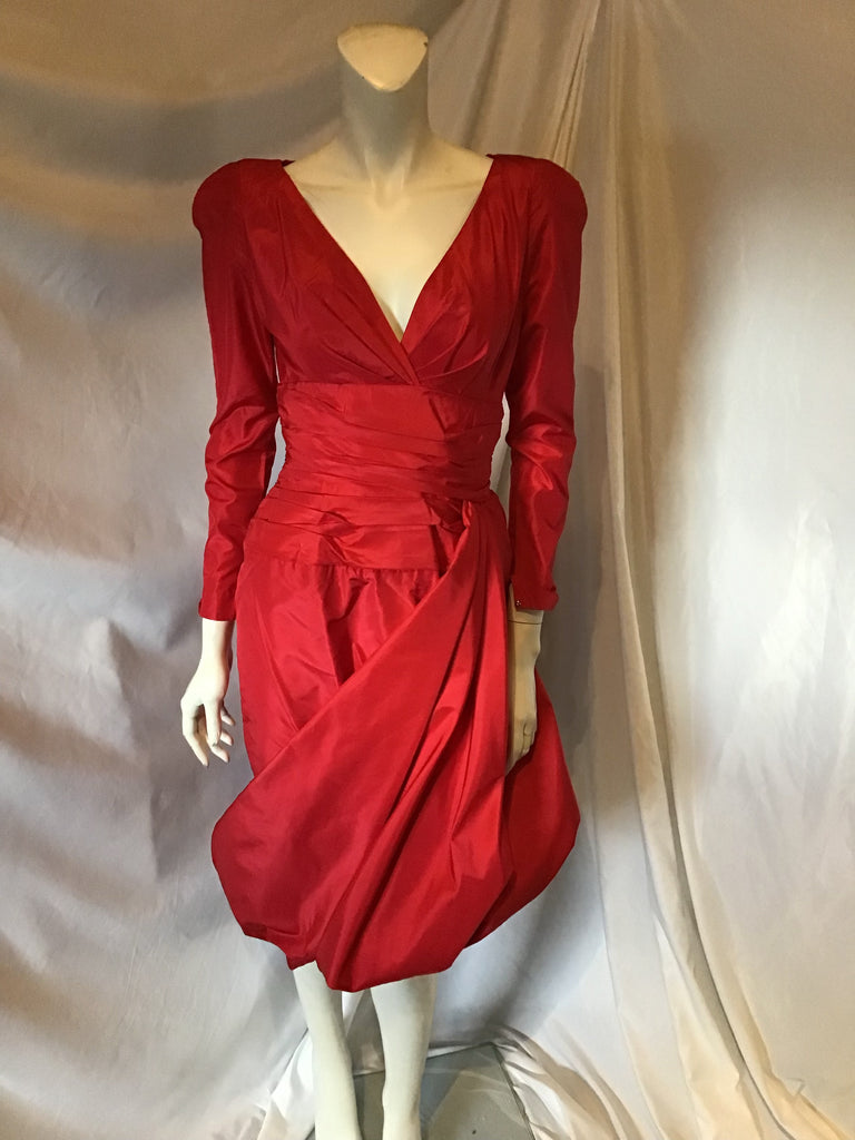80s Red Taffeta Dress
