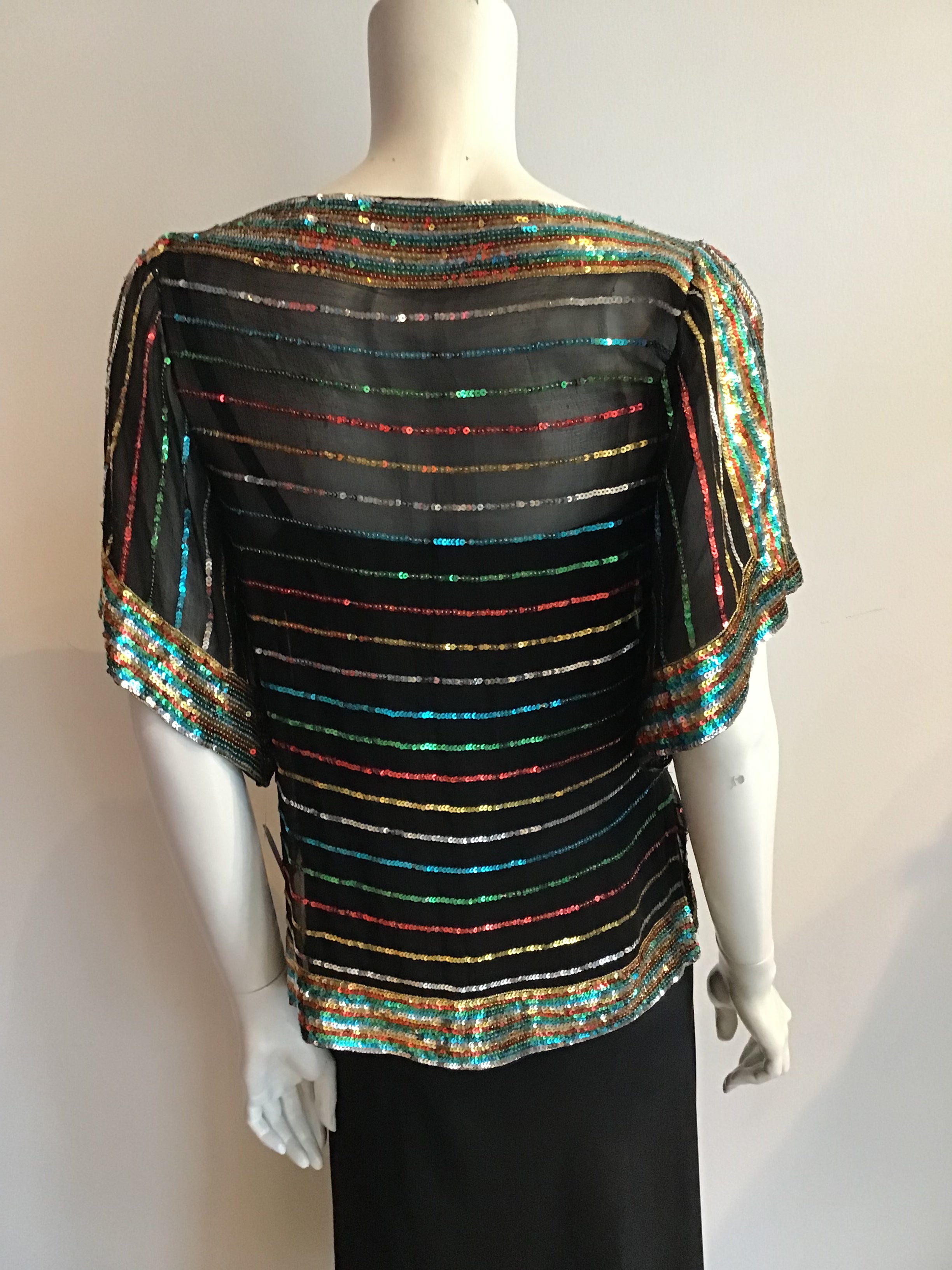 1980s Bonwit Teller Multicolor Sequined Evening Dress Size 8