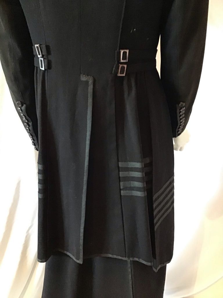 1915 Black Wool Edwardian Two Piece Walking Suit size 8
