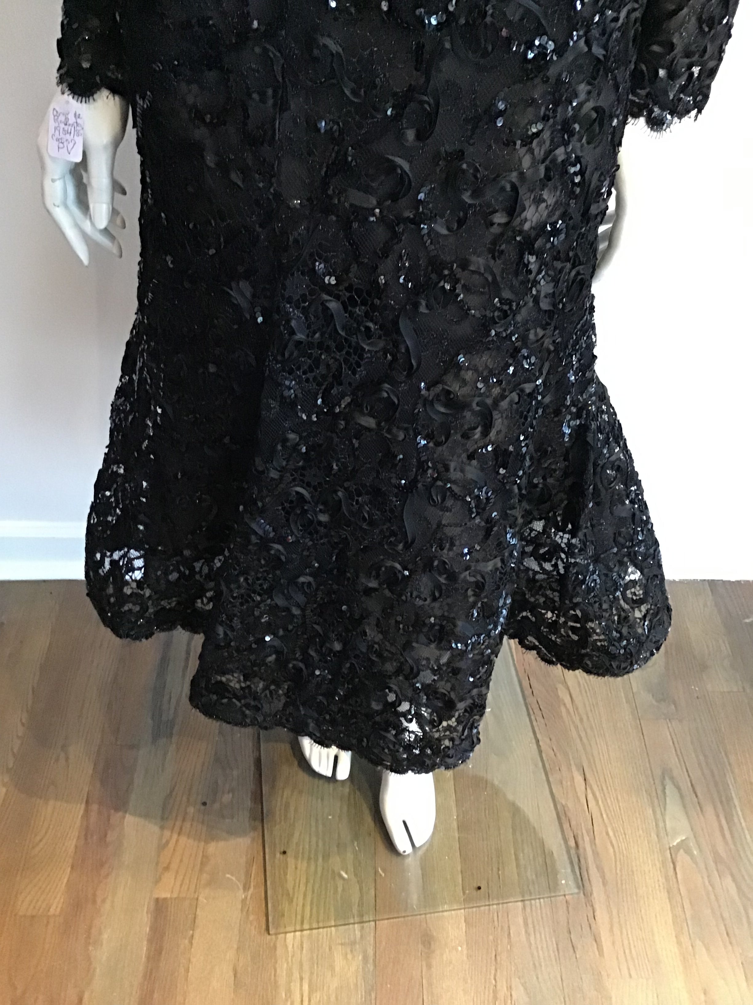 1980's Oscar De La Renta Black  Sequined Evening Dress Unworn  Size 8/9