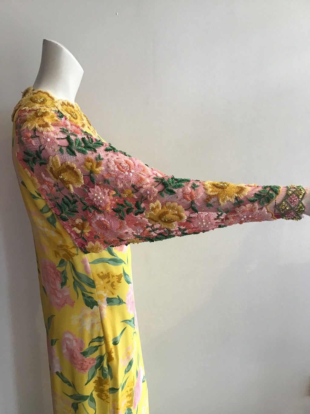 1980s Galanos Yellow Printed Evening Gown