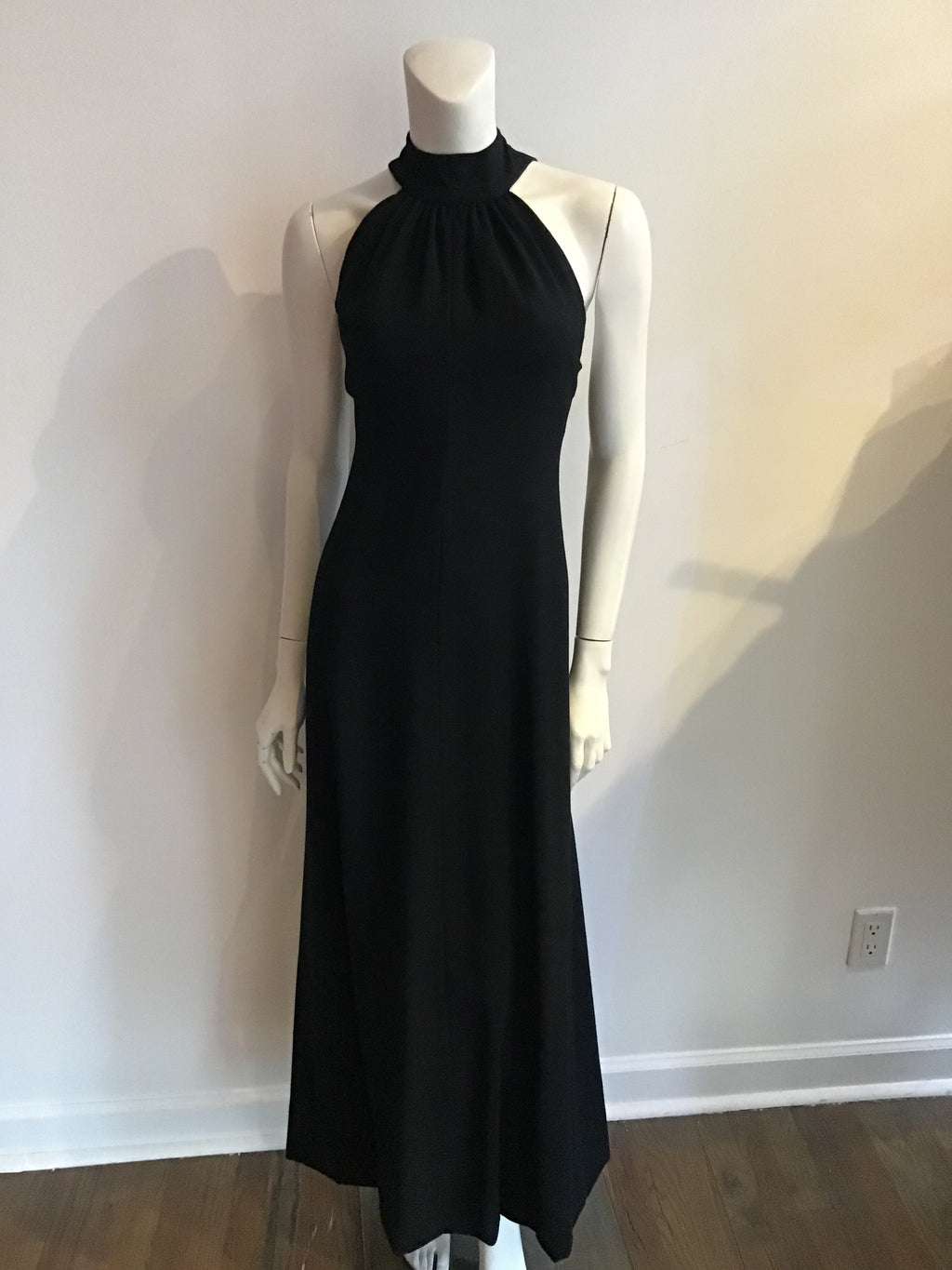 1960s Donald Brooks Black Wool blend Crepe Gown with Overlay Capelet -Size 6