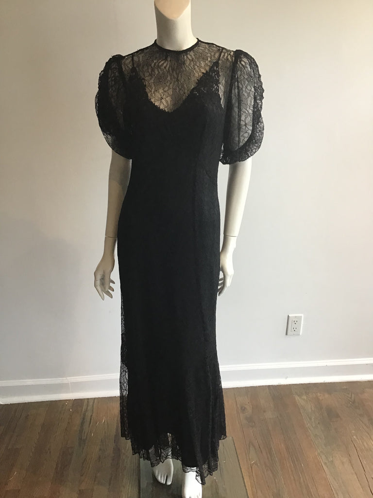 1930s Black Lace Evening Gown size 6