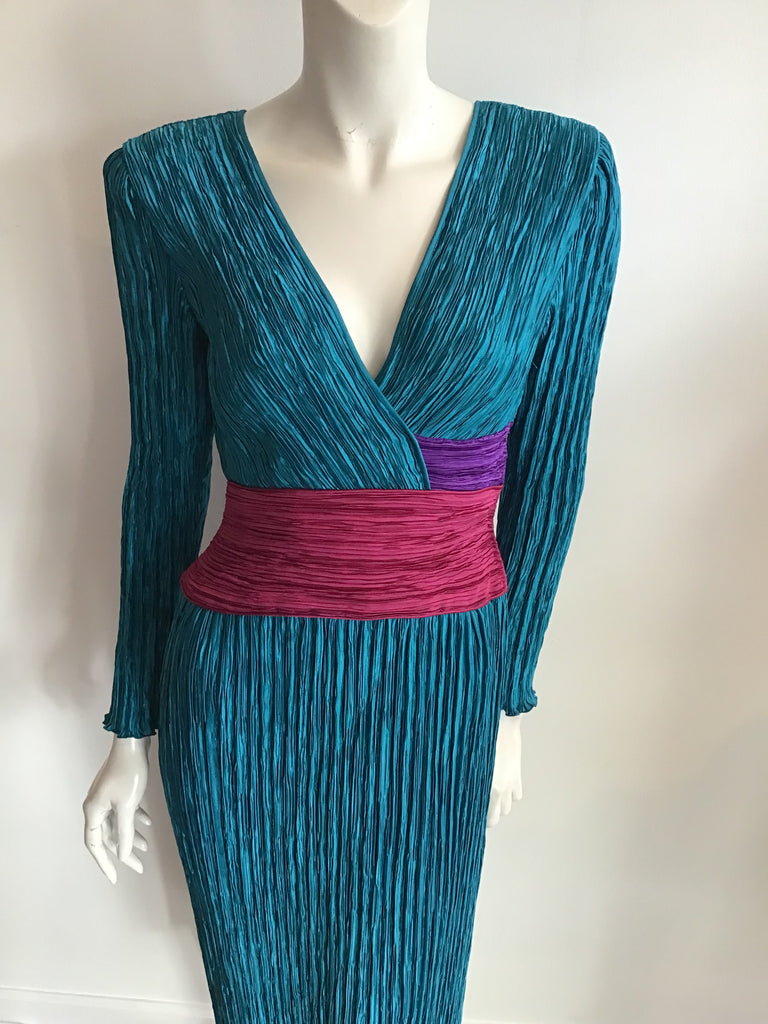 1980's Mary McFadden Teal Silk dress size 4