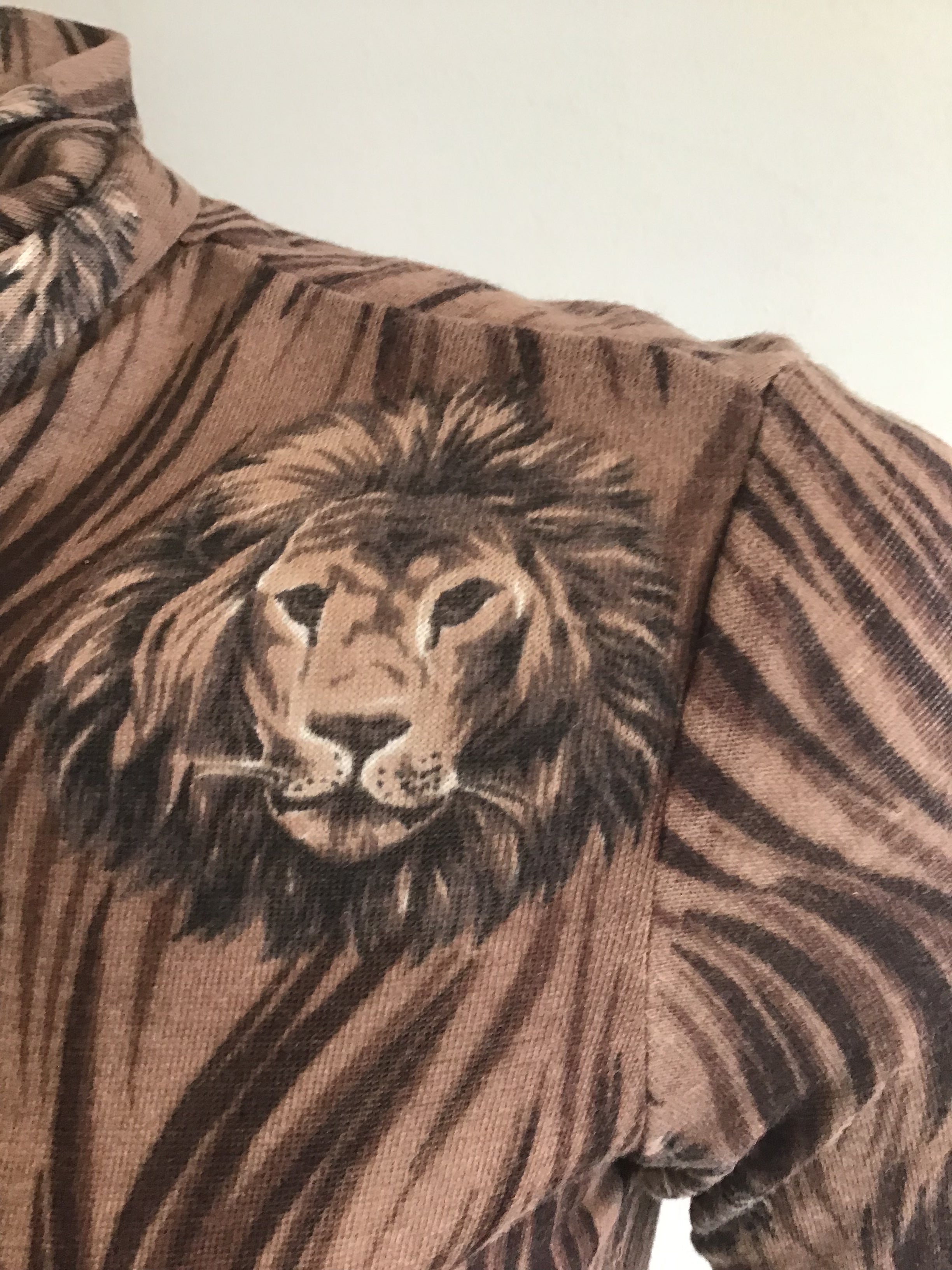 1970's Saint Clair for Thayer Brown Printed Dress with Lions