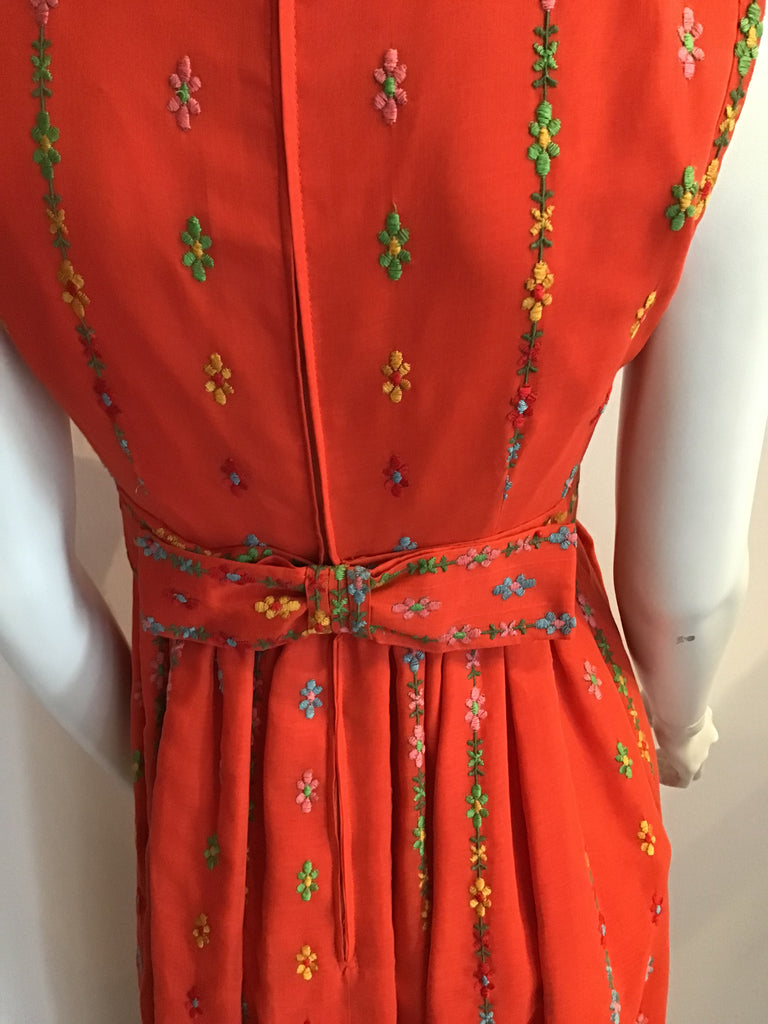 1970s Orange  Maxi Dress with Embroidery