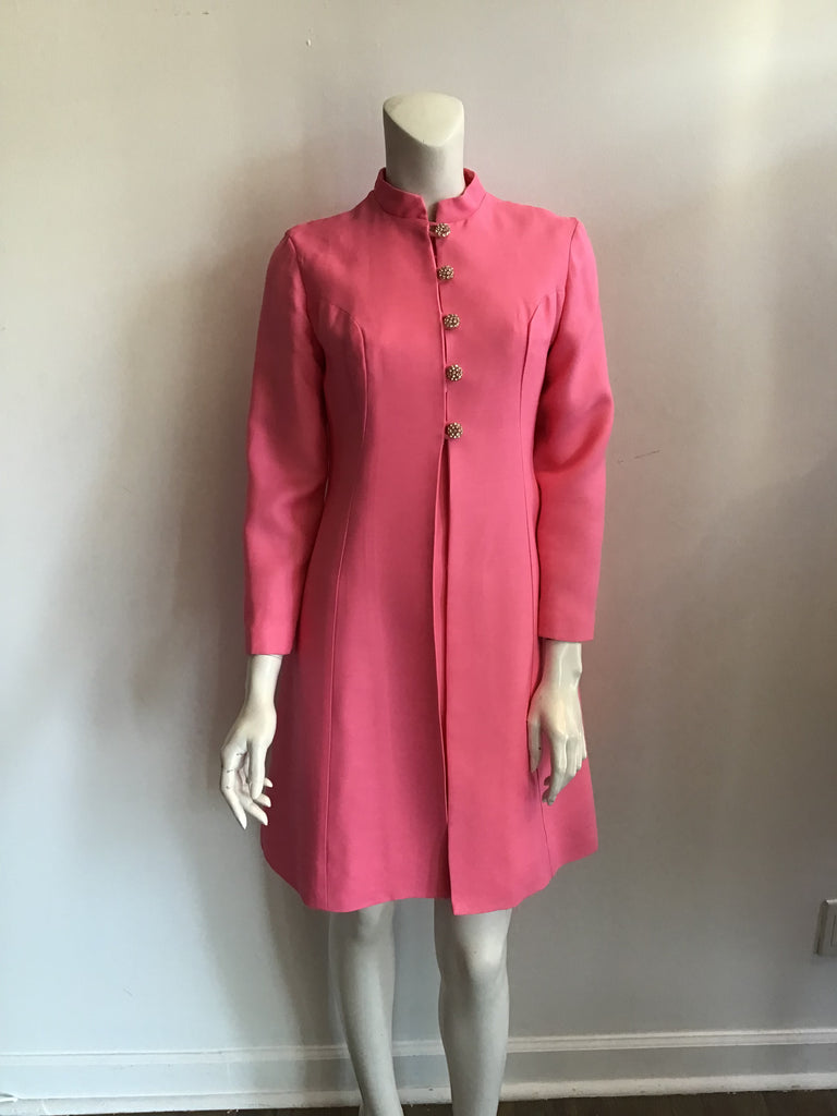 vintage 1960s bright pink silk faiile dress with coat
