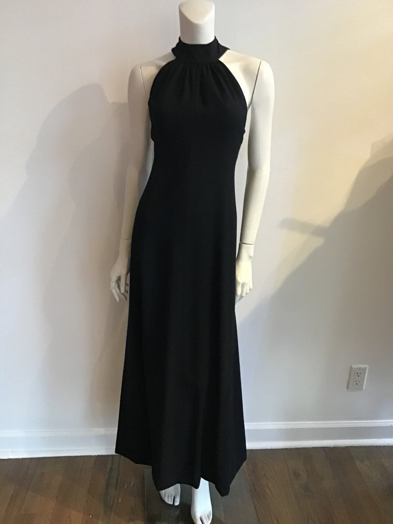 vintage 1960s donald brooks black wool blend crepe gown with overlay capelet