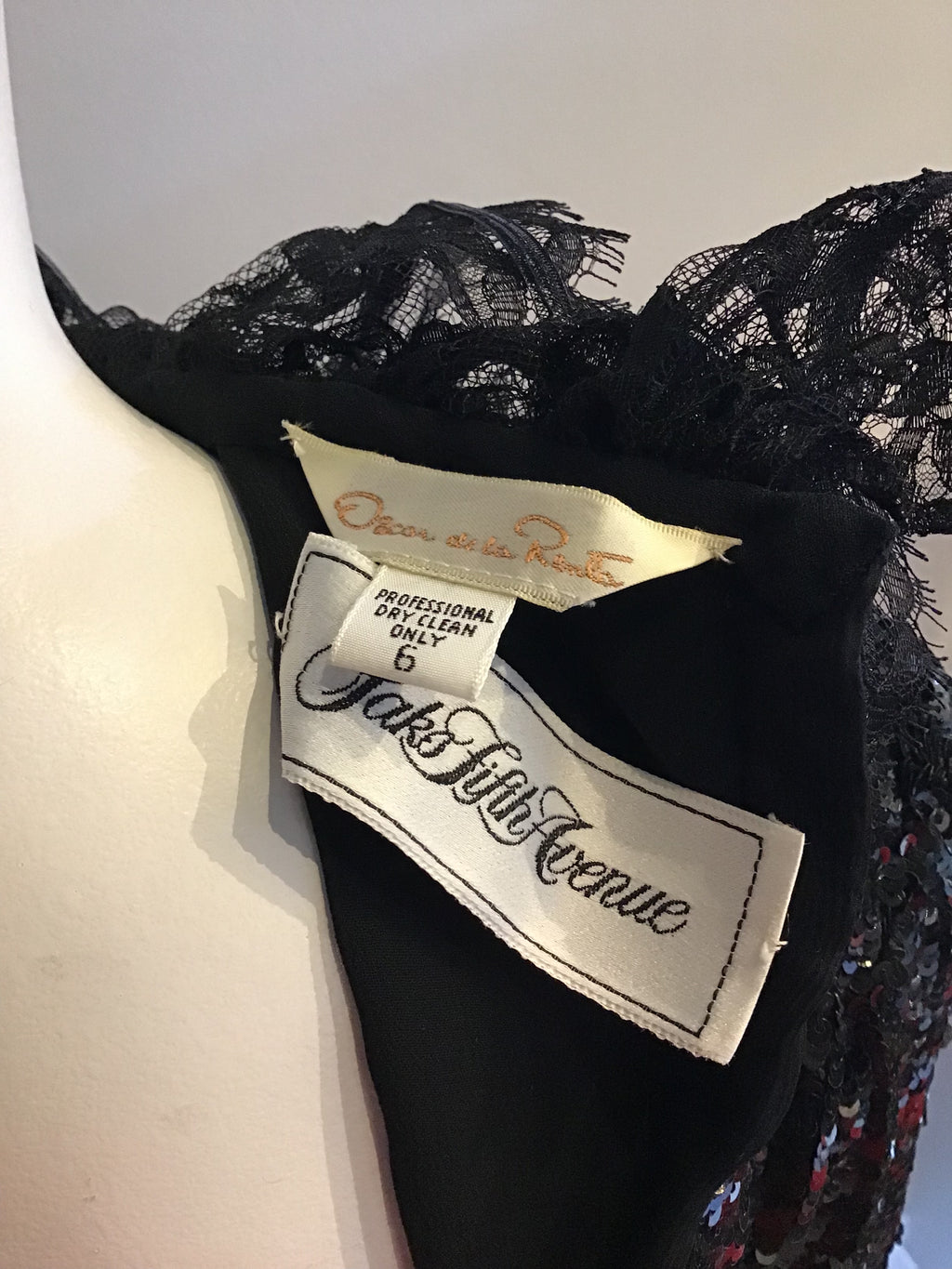 70s Oscar De La Renta Black Sequined Cocktail Dress