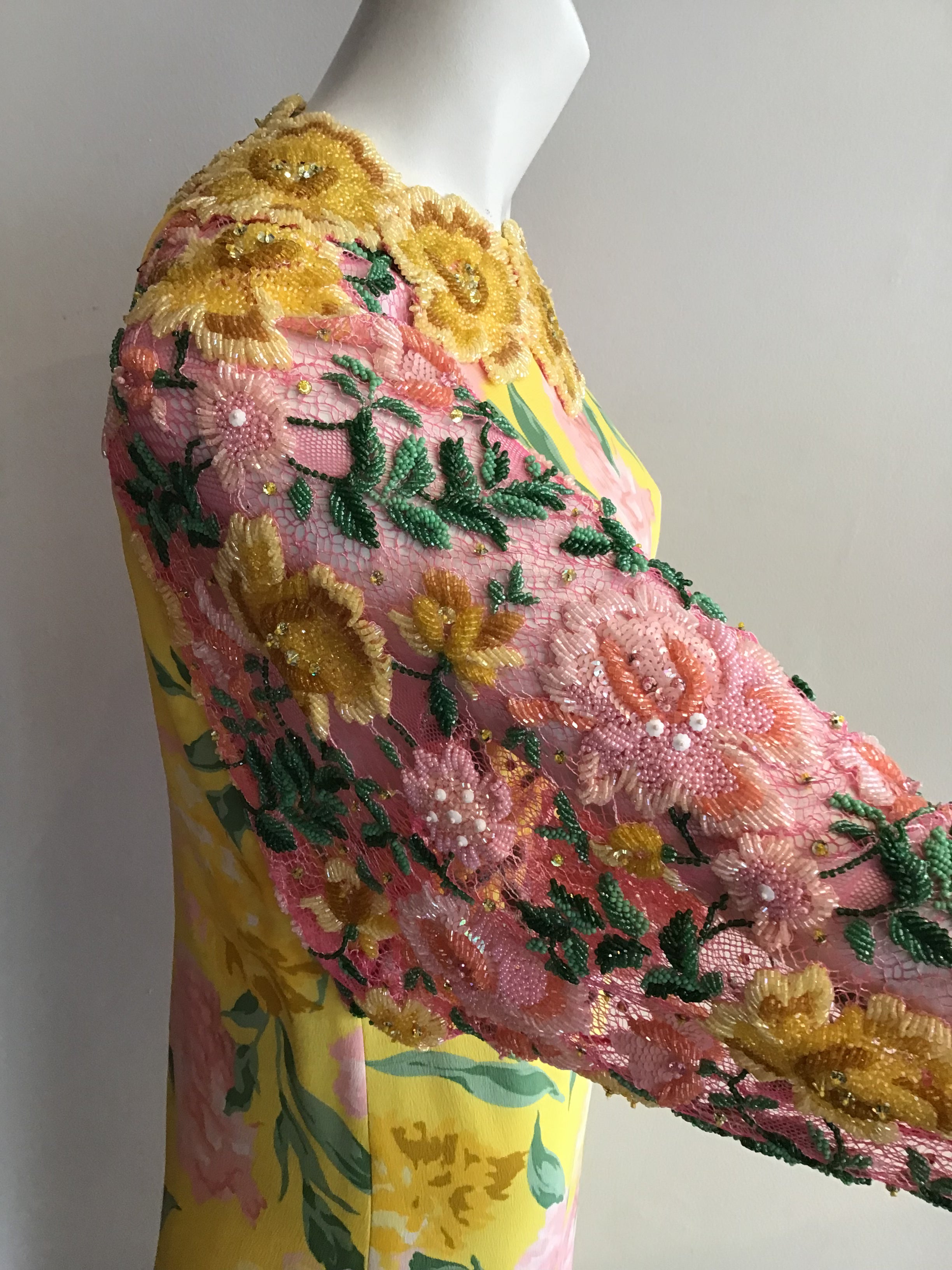 1980s Galanos Yellow Printed Evening Gown