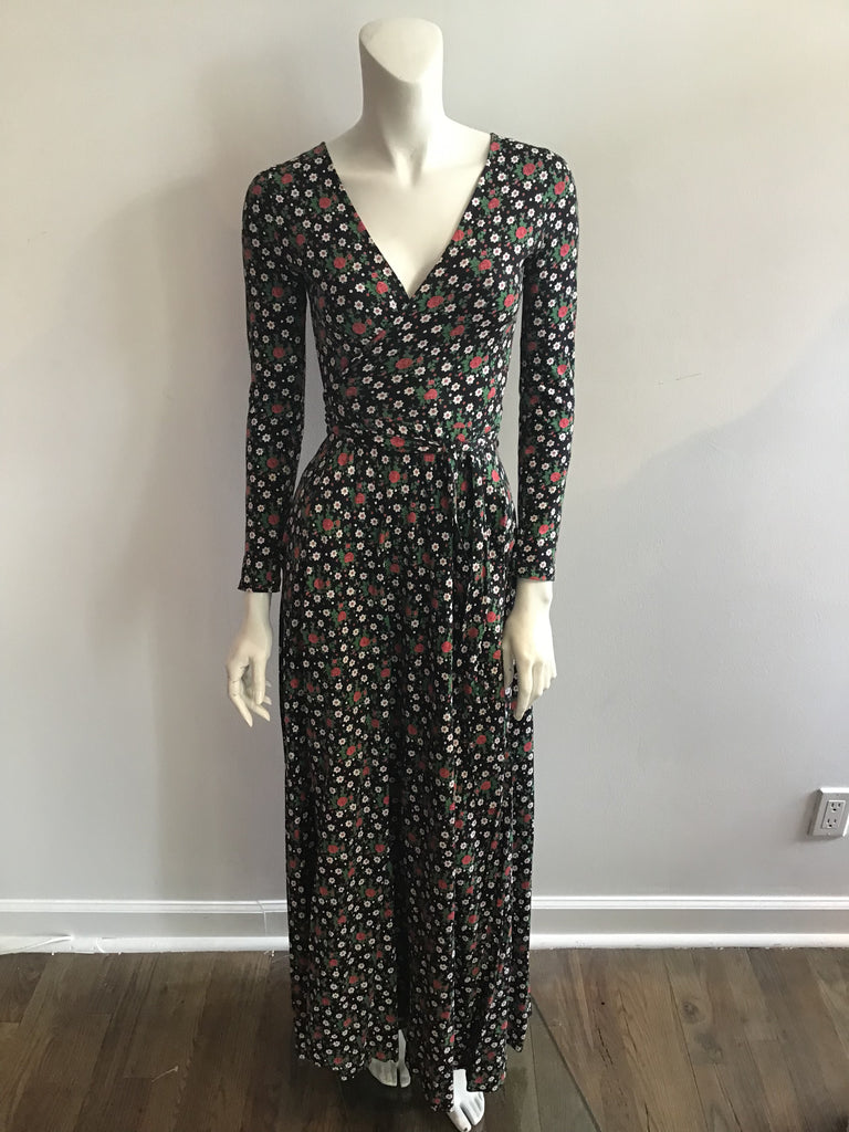 1970's Diane Von Fürstenberg Long Cotton and Rayon Floral Wrap Dress-6