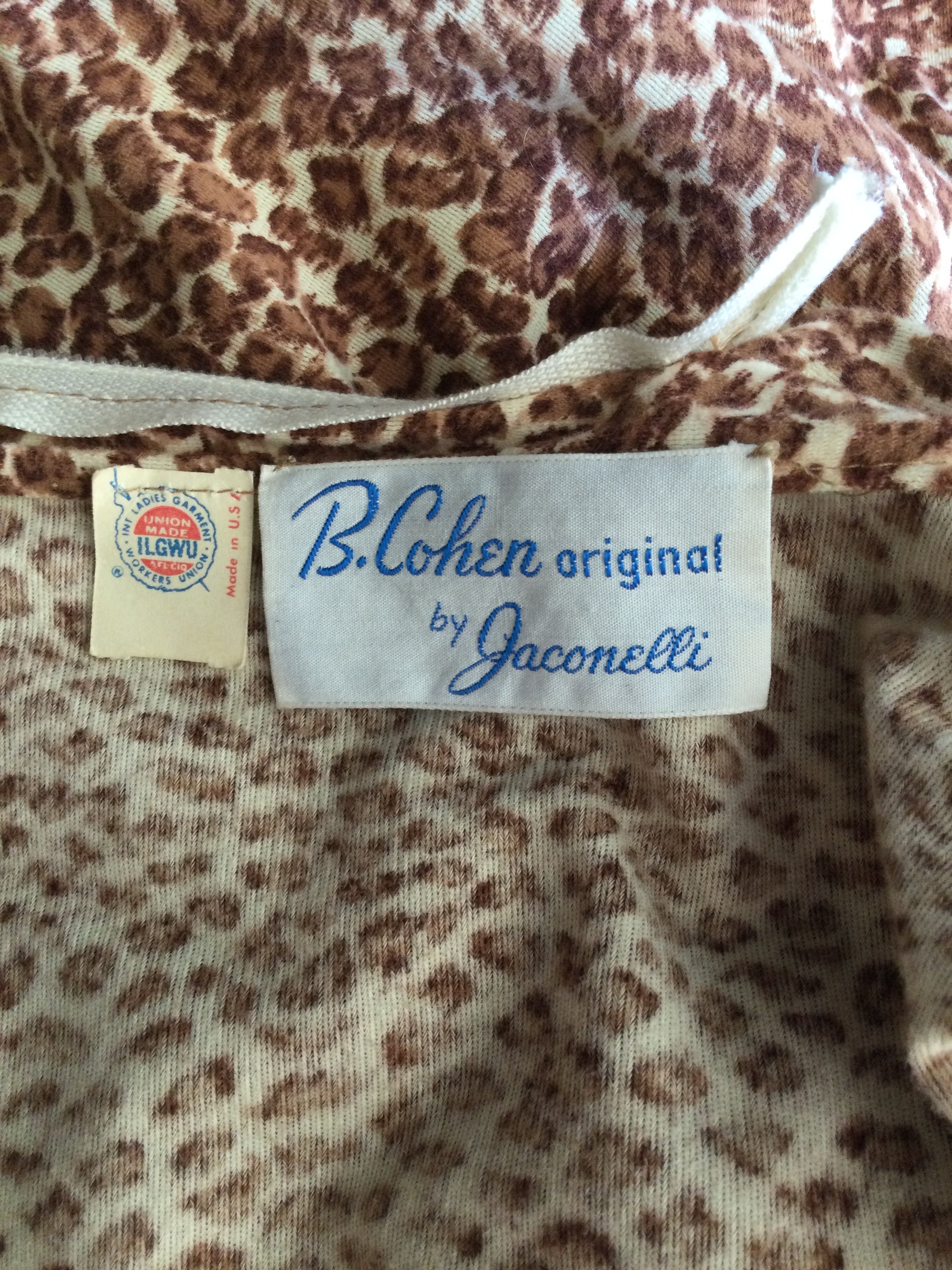 1970s B.Cohen by Jaconelli Cotton Leopard Print Jumpsuit Size 4