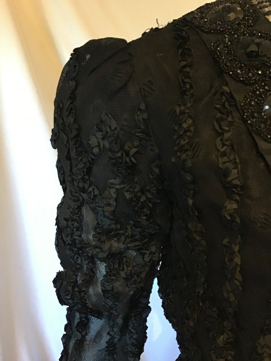 1900s Victorian Black Ribbon and net dress
