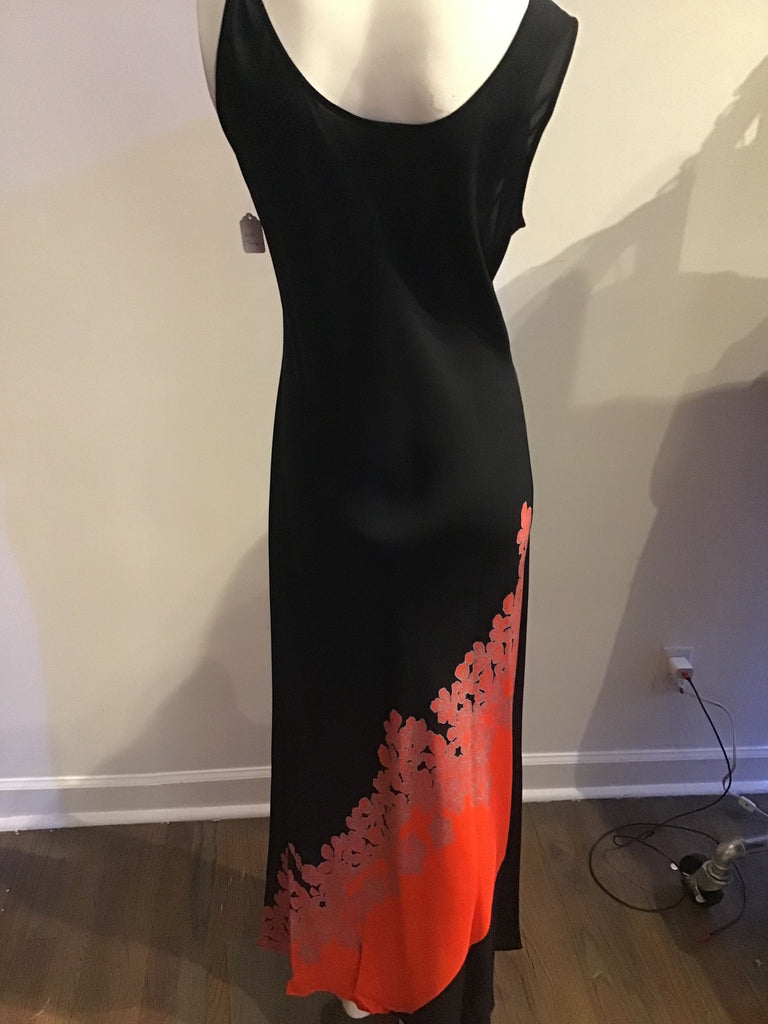 1970s Black, Orange,& GreenMulticolor  Silk Chiffon Asian Style 2 piece Evening Gown size 6-8