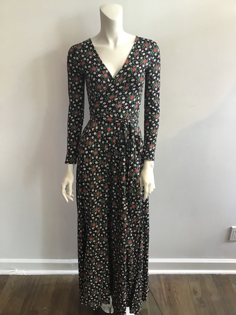 1970's Diane Von Fürstenberg Long Cotton and Rayon Floral Wrap Dress-6