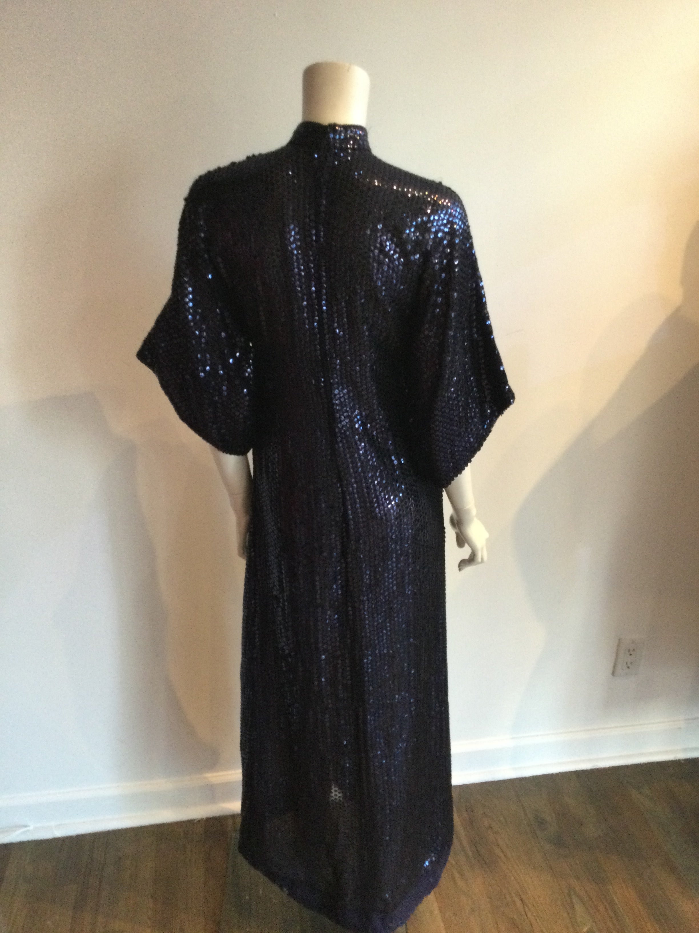 1970s Navy  Blue Sequined Molly Parnis gown
