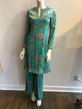 1960s Aqua Paisley velvet 2 piece ensemble with beading 