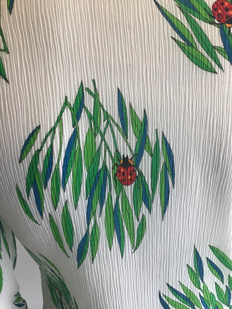 1970s 2 Piece White Cotton ladybug motif  Pants Ensemble