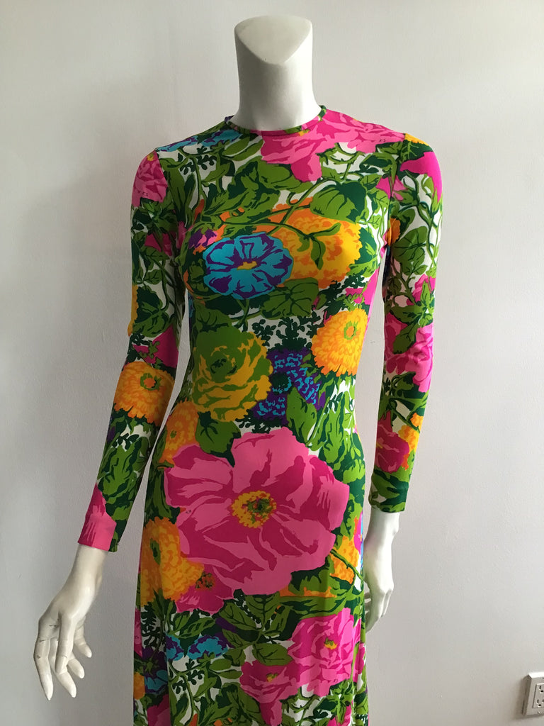 1970s Floral Evening Gown made with Ken Scott Fabric