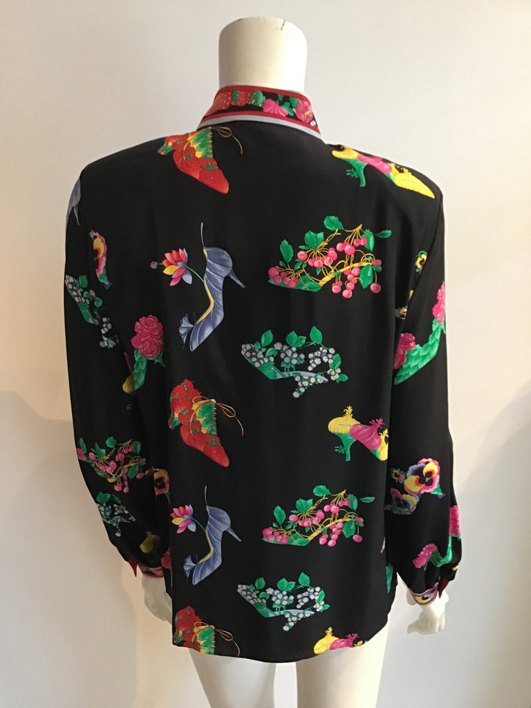 1980's Frances Brewster Multicolor print Silk Blouse-size 6/8 unworn | Vintage Tops