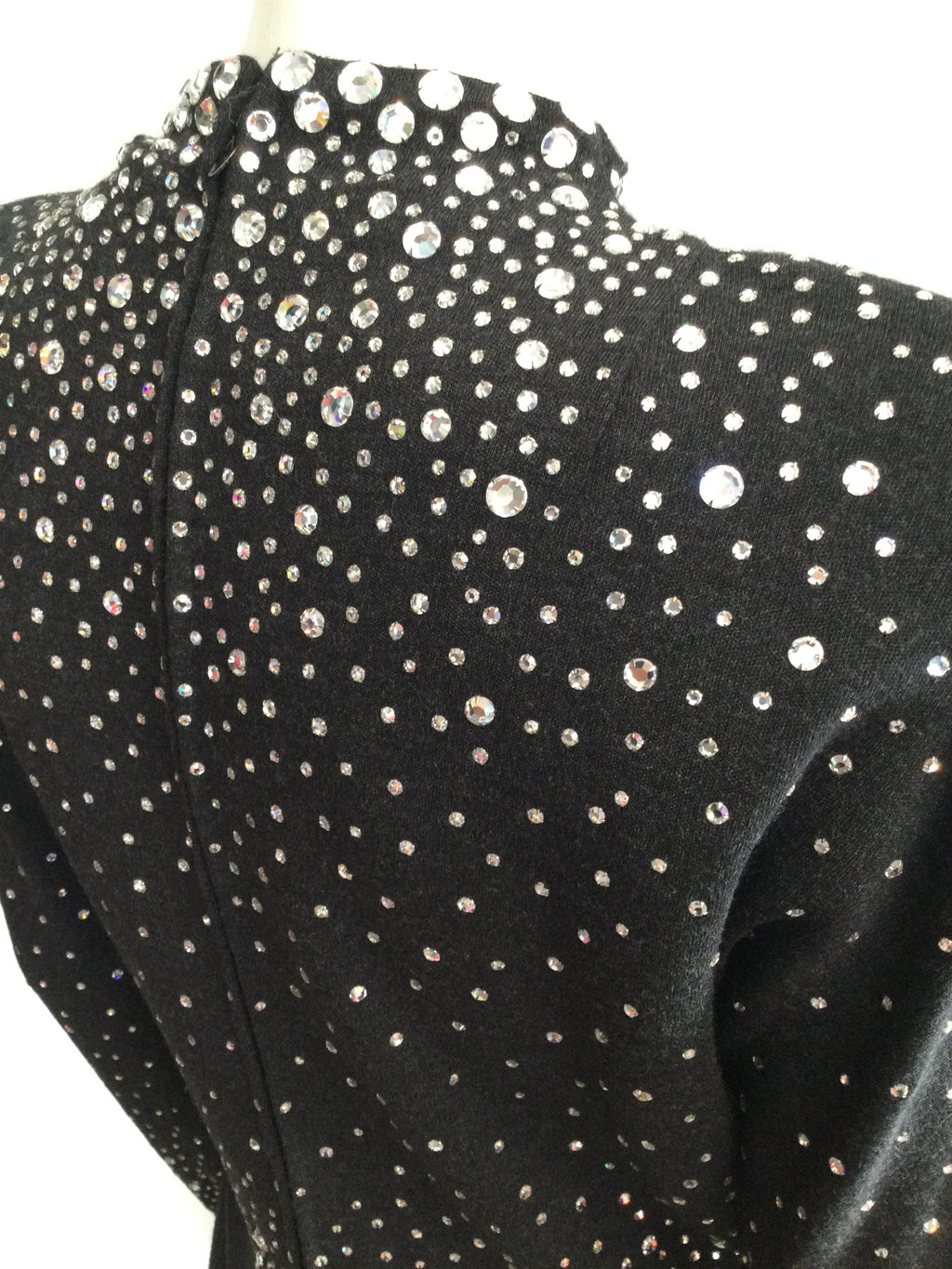 1980's Pauline Trigère Rhinestone Studded Cashmere/Wool blend  Cocktail Dress size 9/10