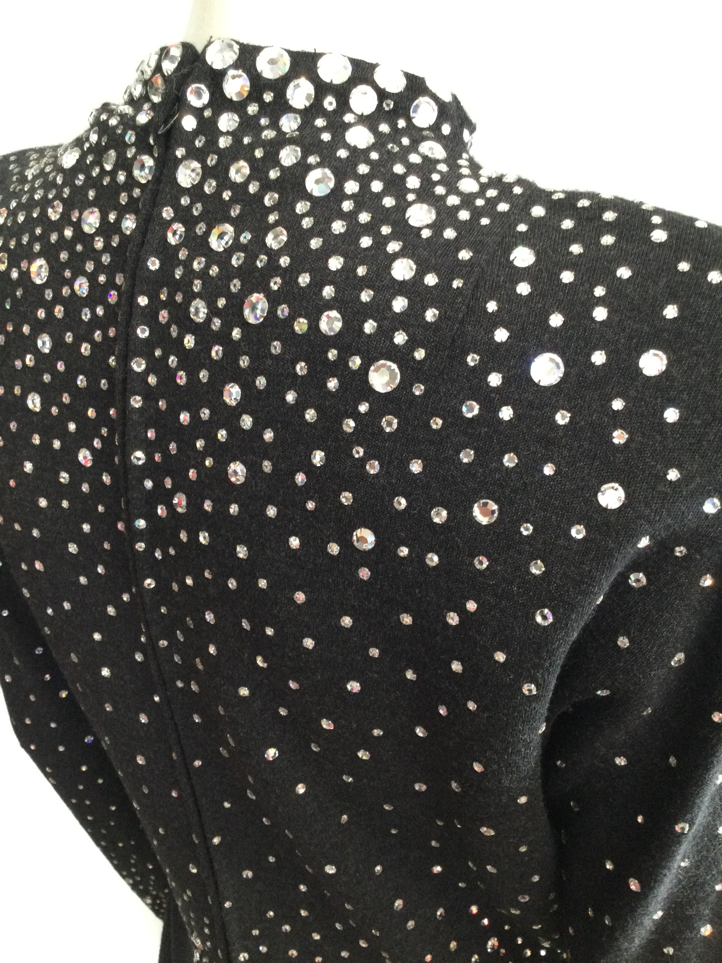 1980's Pauline Trigère Rhinestone Studded Cashmere/Wool blend  Cocktail Dress size 9/10