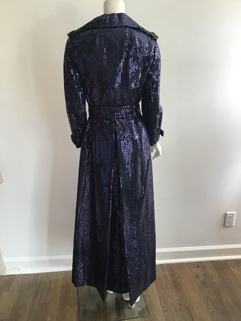 Bill Blass Bond street Full length Dark Blue entirely Sequinned Evening Coat