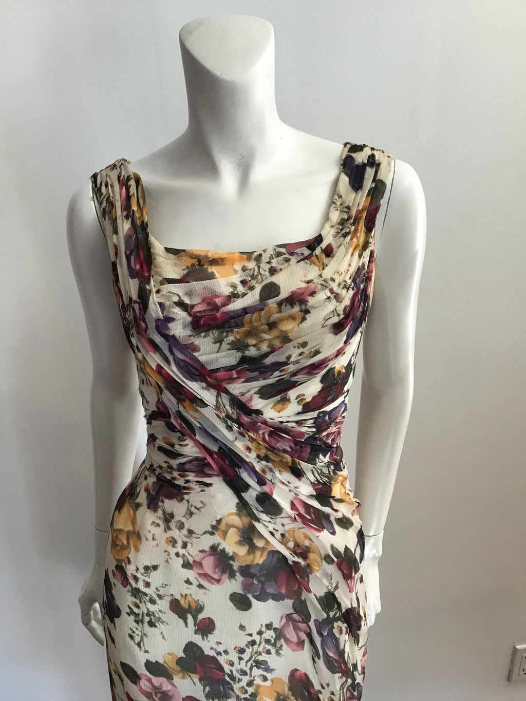 1950s Ceil Chapman Cream Floral Silk Chiffon Cocktail Dress-size 6