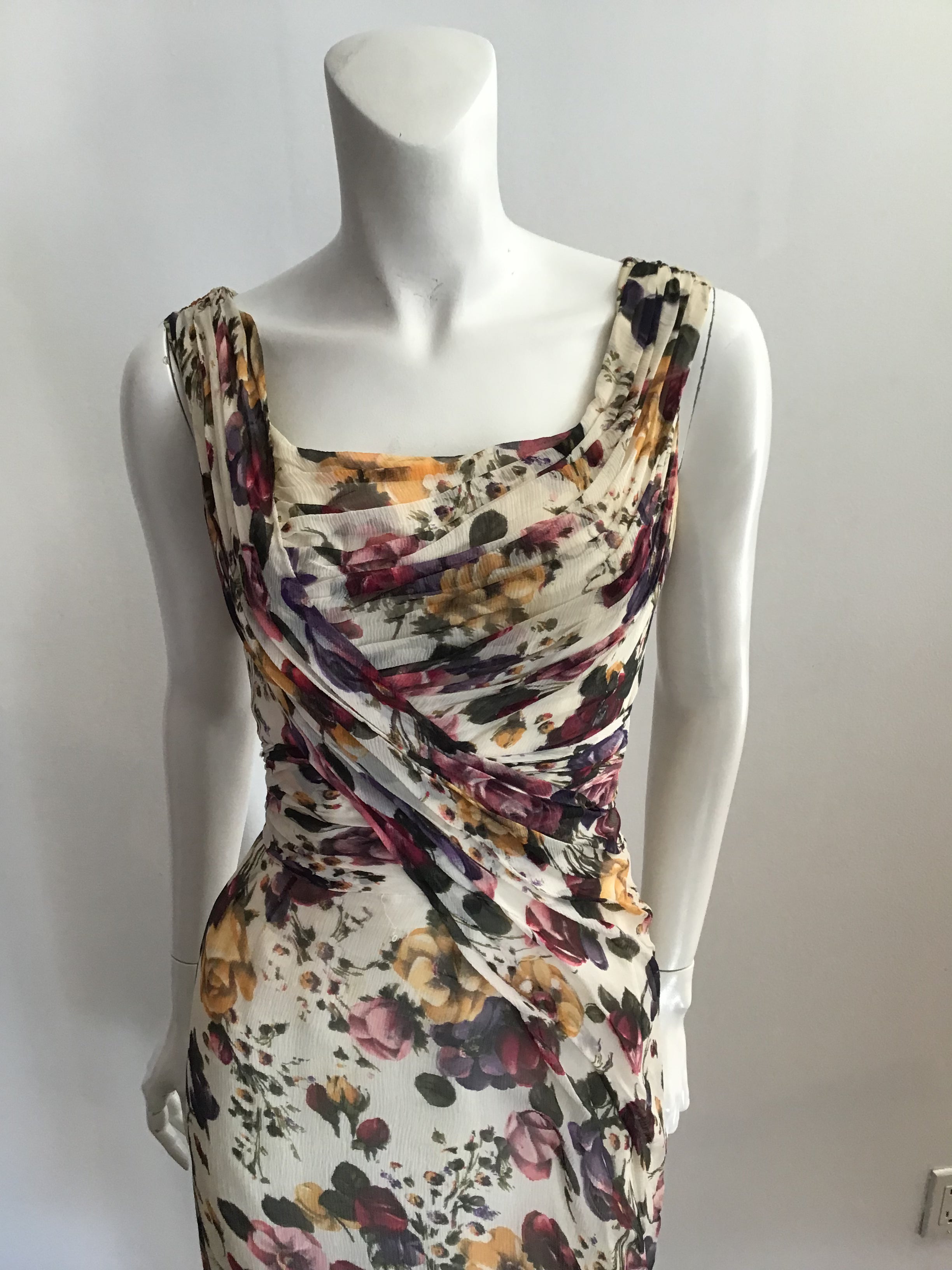 1950s Ceil Chapman Cream Floral Silk Chiffon Cocktail Dress-size 6