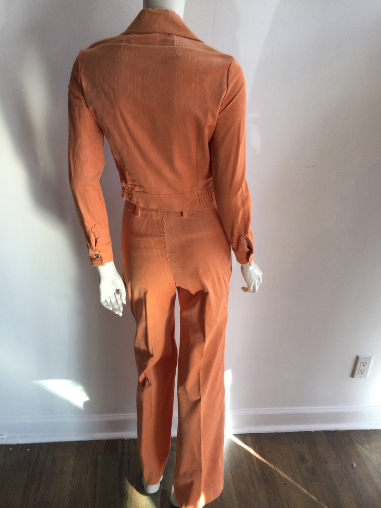 1970's Tangerine Cotton Corduroy Pant Suit size 2