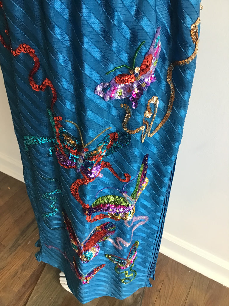 1980s Diane Fréis 2 piece Butterfly Sequined Dress