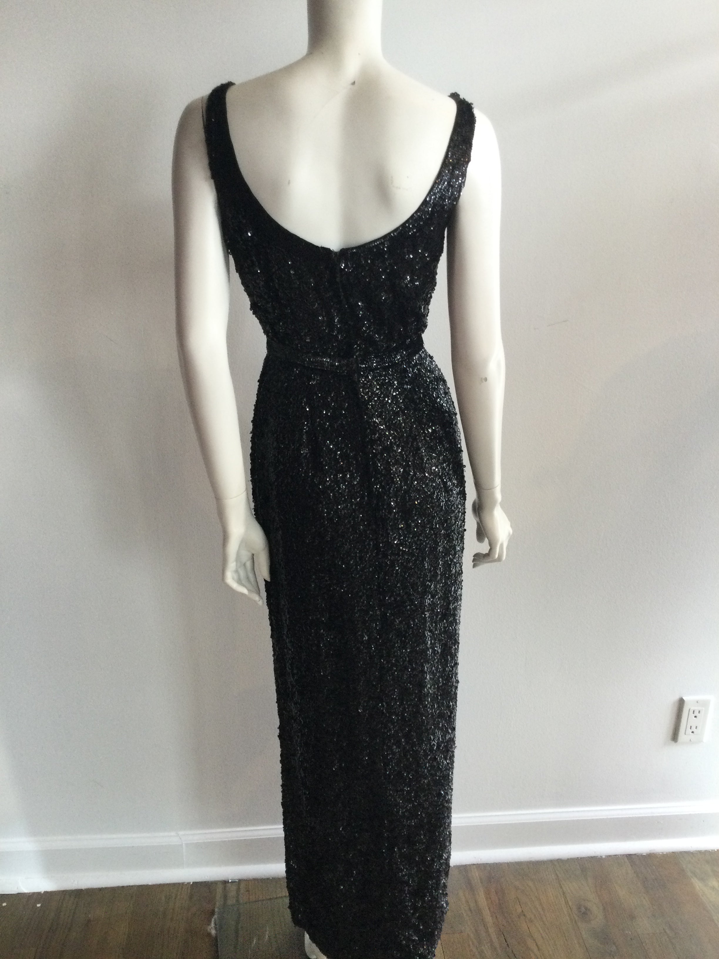 1960s Black Entirely Sequinned Evening Gown-size 4/5 1960s Black Entirely Sequinned Evening Gown-size 4/5