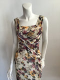 1950s Ceil Chapman Cream Floral Silk Chiffon Cocktail Dress-size 6