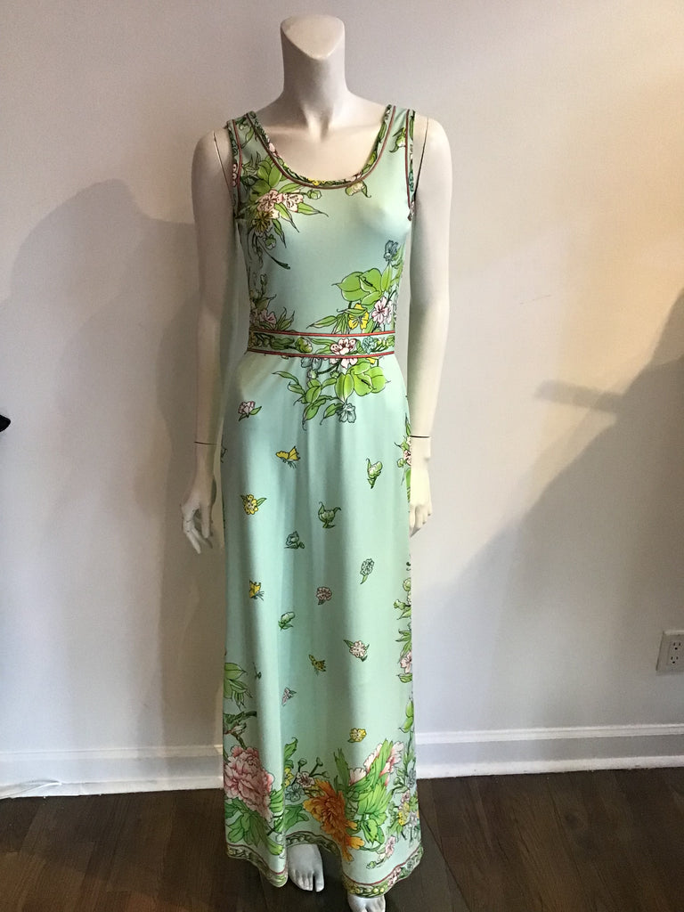 Mint green print 1960s dress by Maurice 