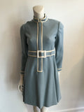1960s Vintage Teal Traina Slate Blue Wool Mini Dress