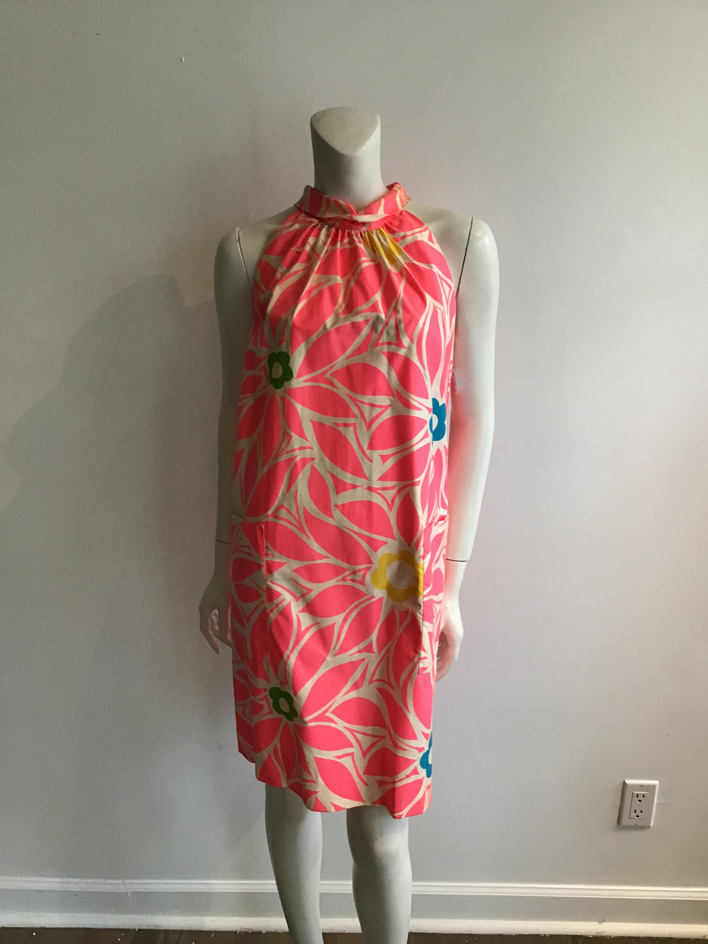 1960's Nalii  Pink Hawaiian Cotton Printed dress-size 8-10