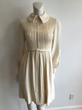 1960s Cream Pleated Front Wool blend Day Dress-size 6