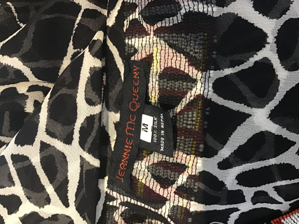1980s Jeannie McQueeny Silk Chiffon Animal Print Kaftan