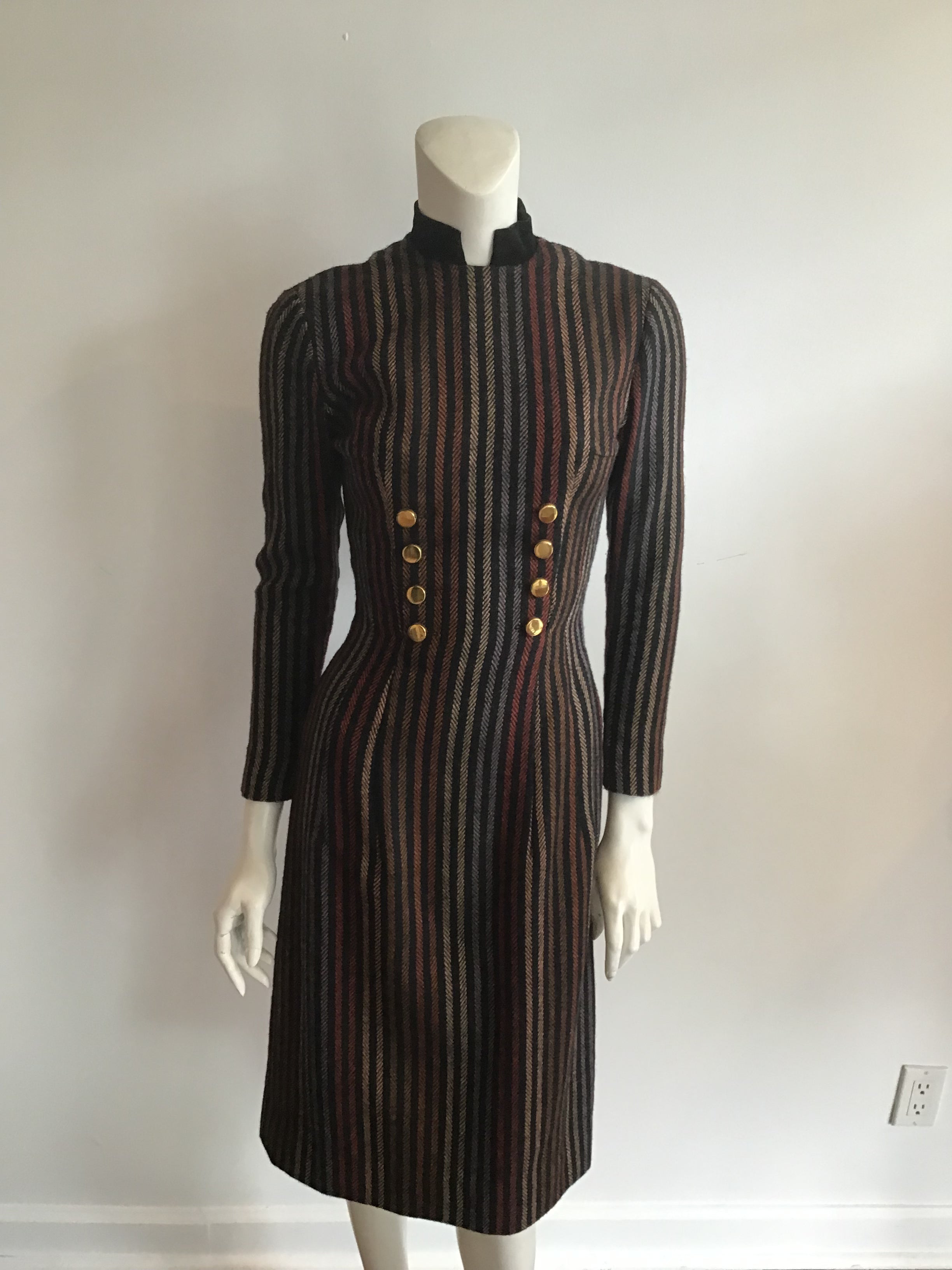1950's Anne Fogerty Wool Striped Wiggle Dress size 4
