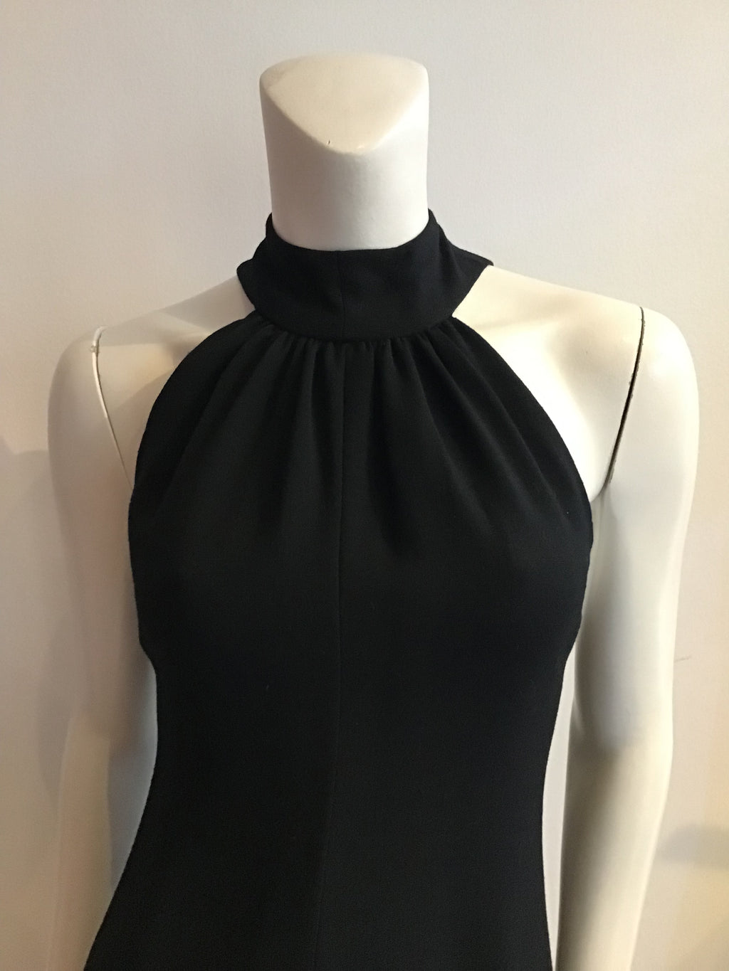 1960s Donald Brooks Black Wool blend Crepe Gown with Overlay Capelet -Size 6
