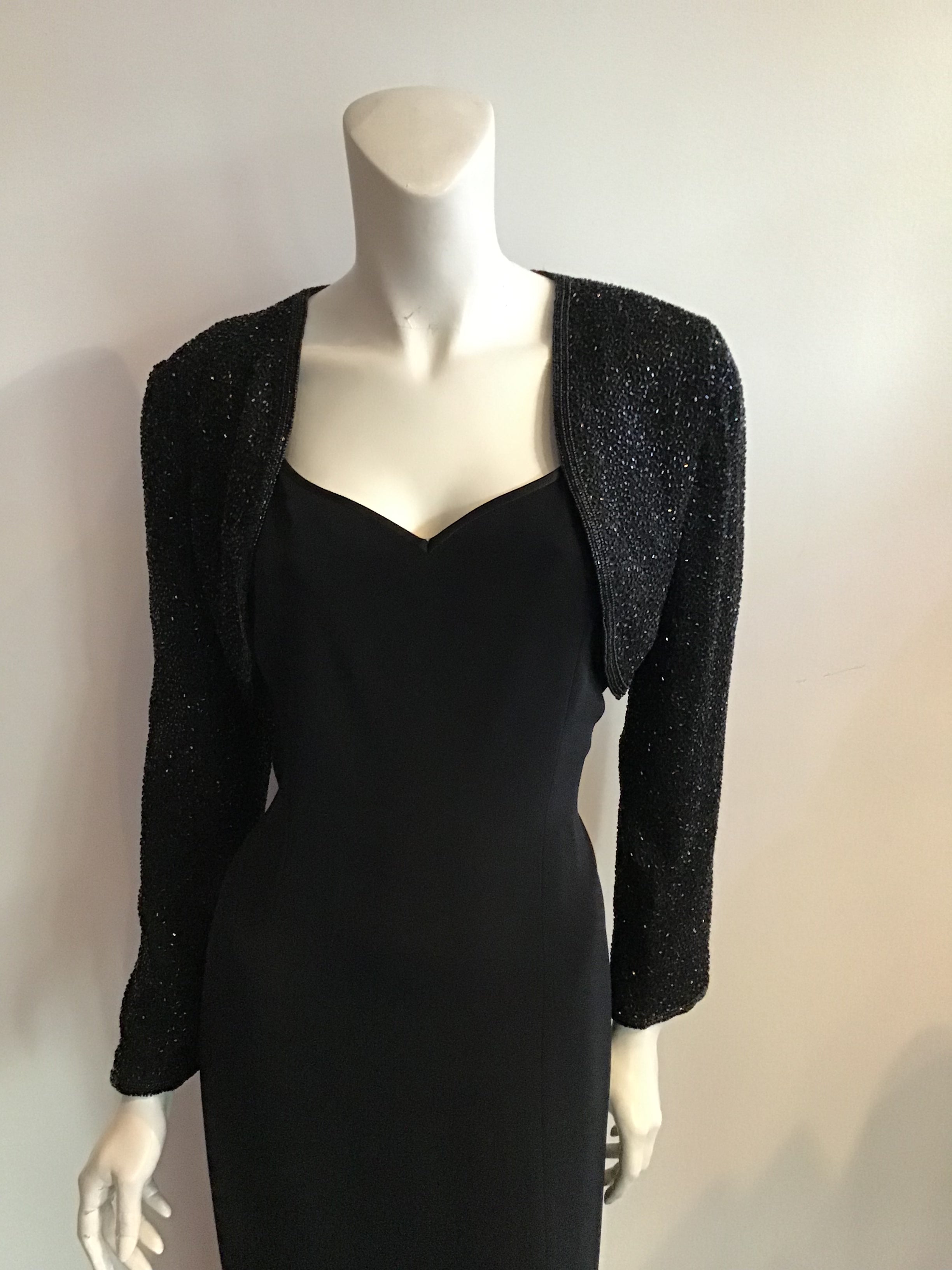 1980's Bob Mackie Black Rayon/Silk Evening Gown/beaded Bolero size 12