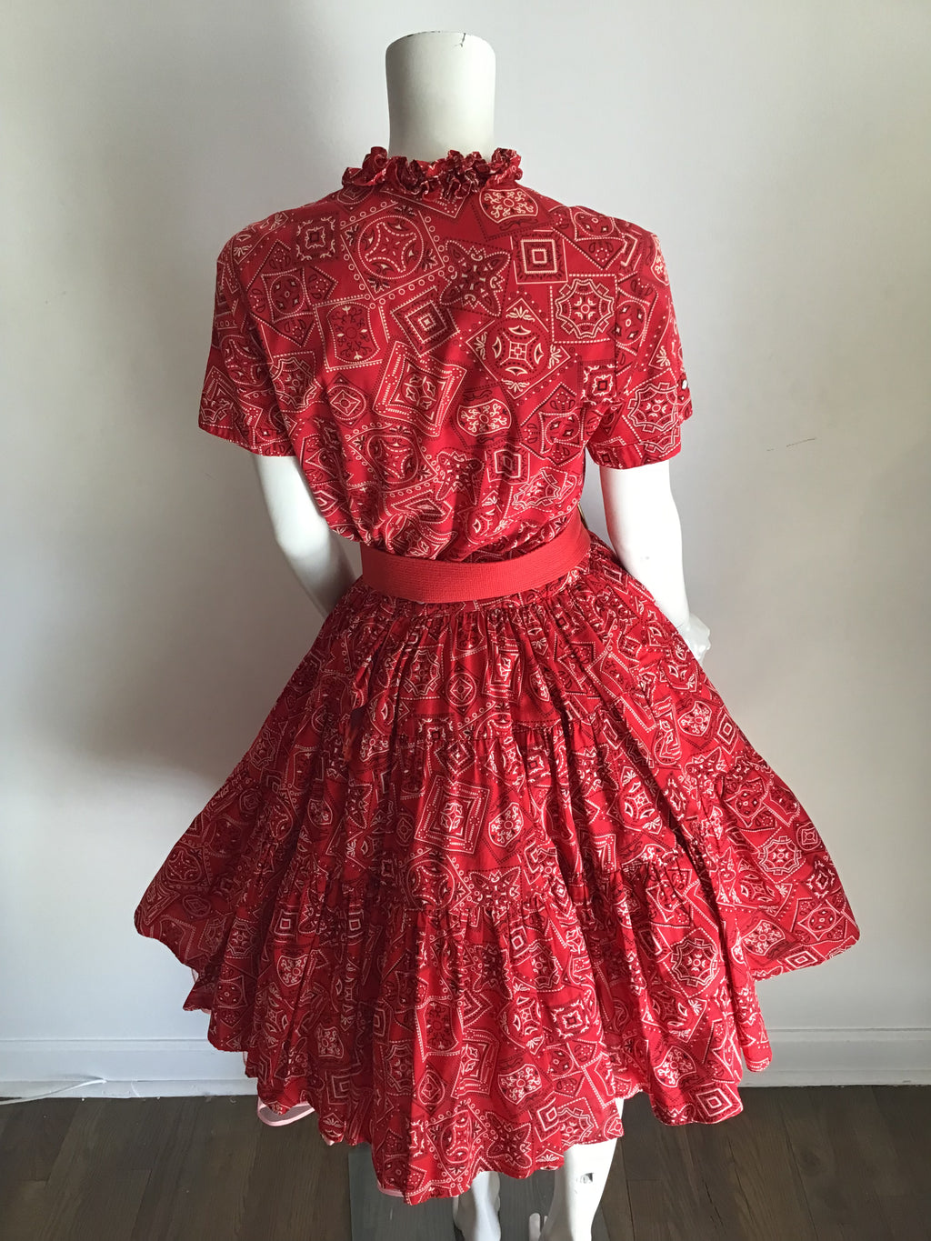 1950s Rockmount Ranch Wear Red Cotton  2 piece Dress