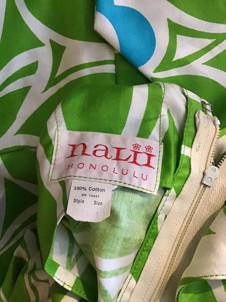 1960s Nalii Hawaiian Green Printed Dress