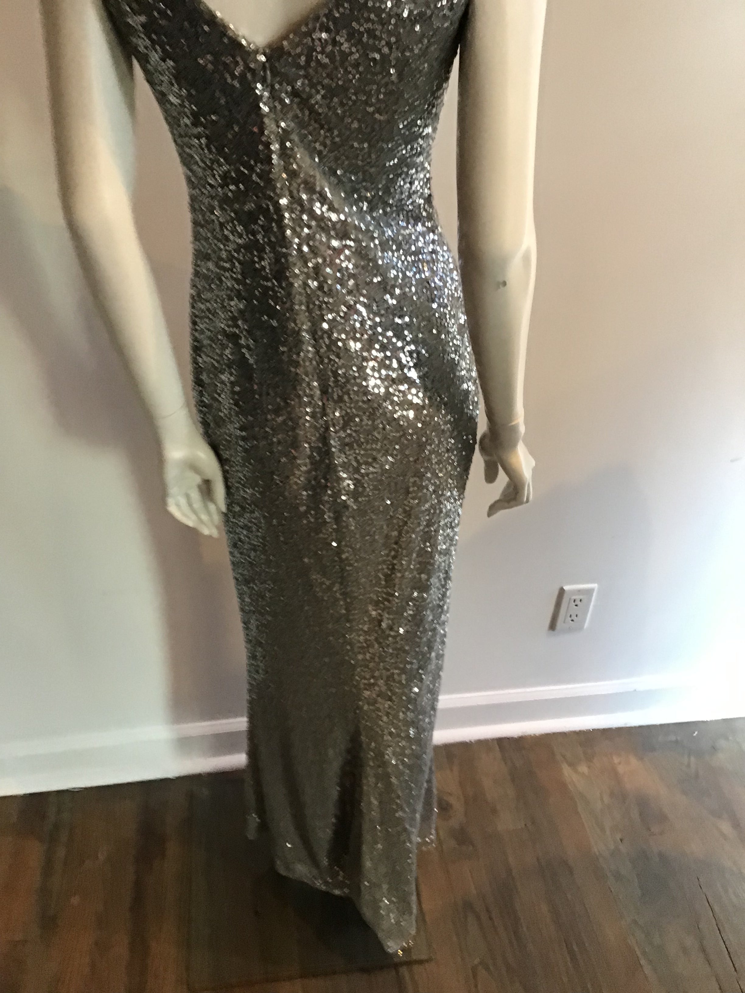 2000 Ralph Lauren Silver Sequined Evening Gown
